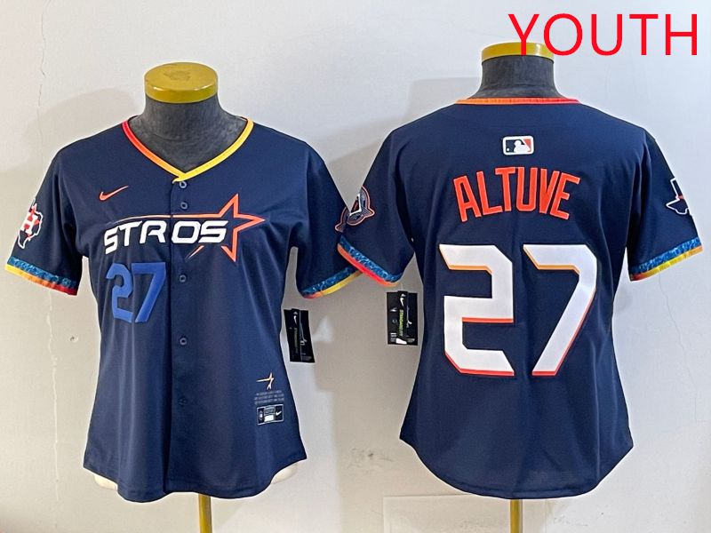 Youth Houston Astros #27 Altuve Drak Blue Fourth generation Joint Name 2025 Nike MLB Jersey style 4->youth mlb jersey->Youth Jersey